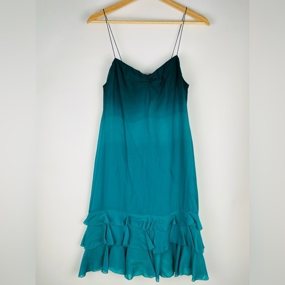 Vintage Rebecca Taylor Ombré Ruffle Silk Slip Dress - Picture 1 of 7